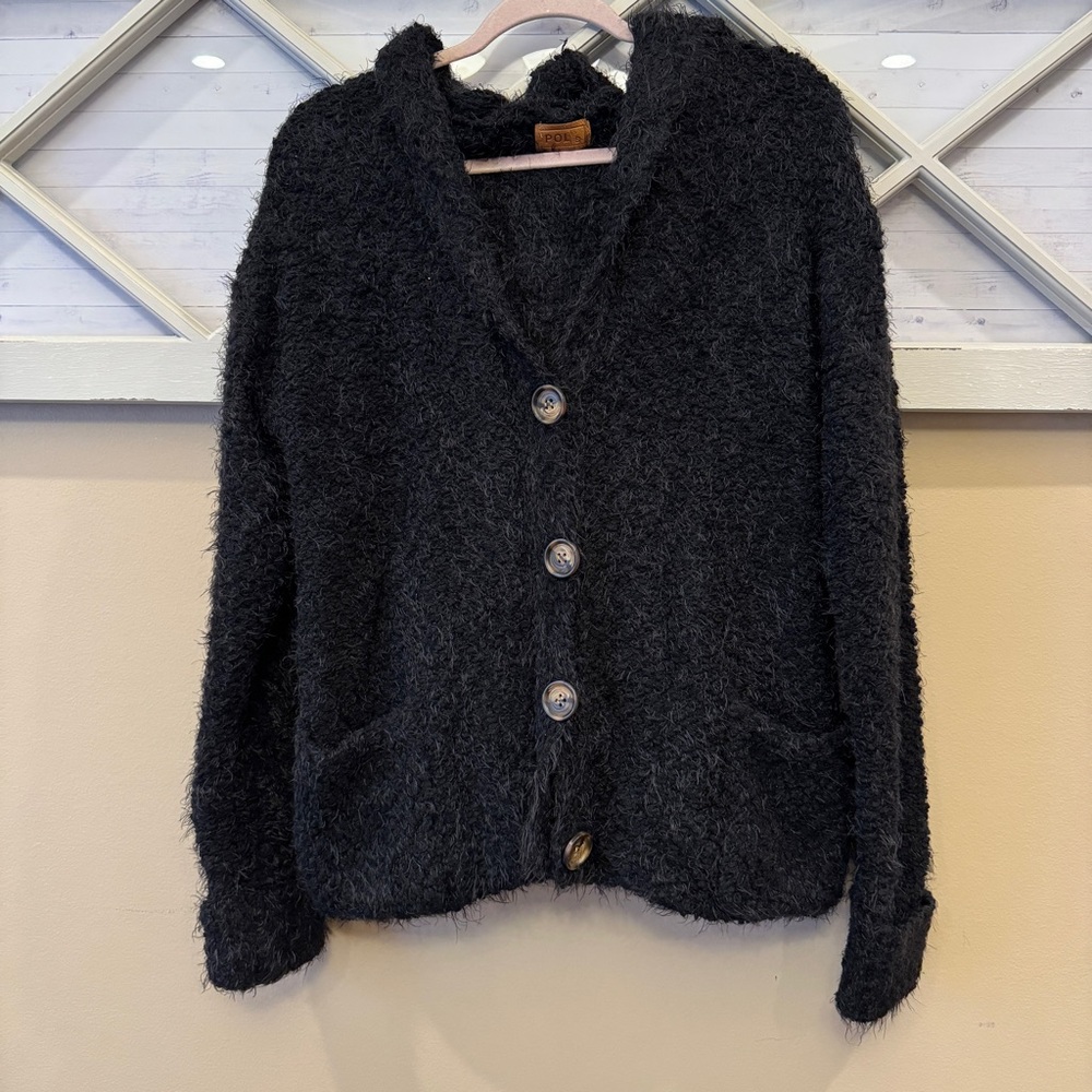 Pol-anthropology Hood Pockets Cuffed‎ Long Sleeve Knit Button Cardigan Sweater S